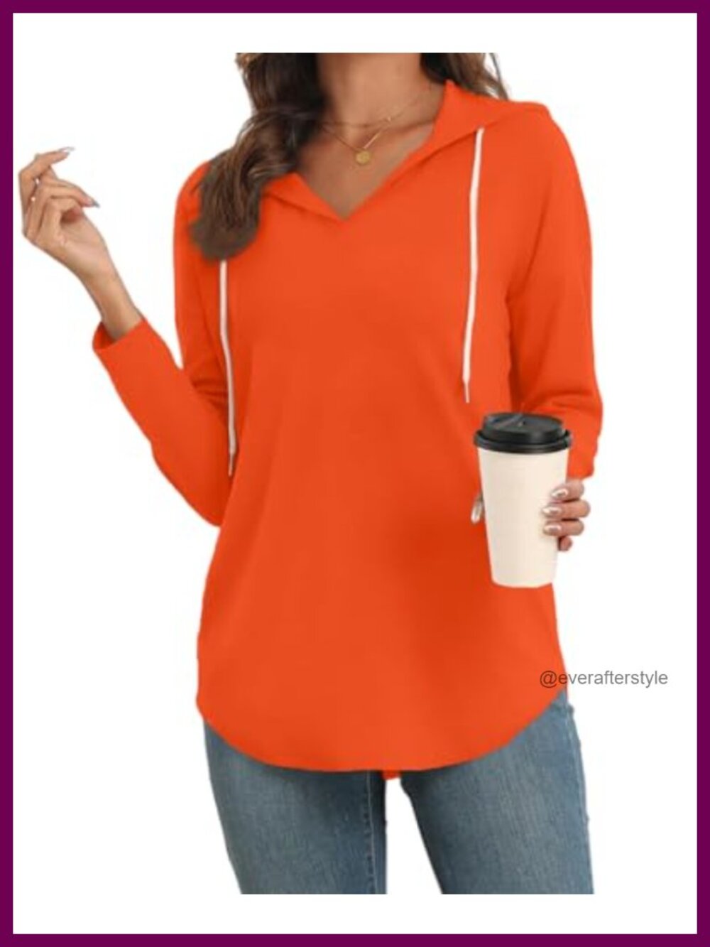 V Neck Long Sleeve Lightweight Hoodie Pullover Sweatshirt Loose Fit